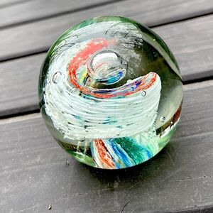 Estate Sale Vintage Multicolored Painted  Design Swirls & Bubbles Paperweight.